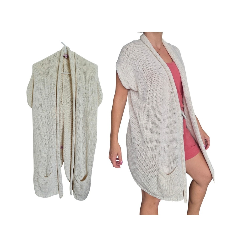 Calypso St Barth Sz S/M Cream Sweater Coastal Grandma Knit Open Cardigan Slouchy